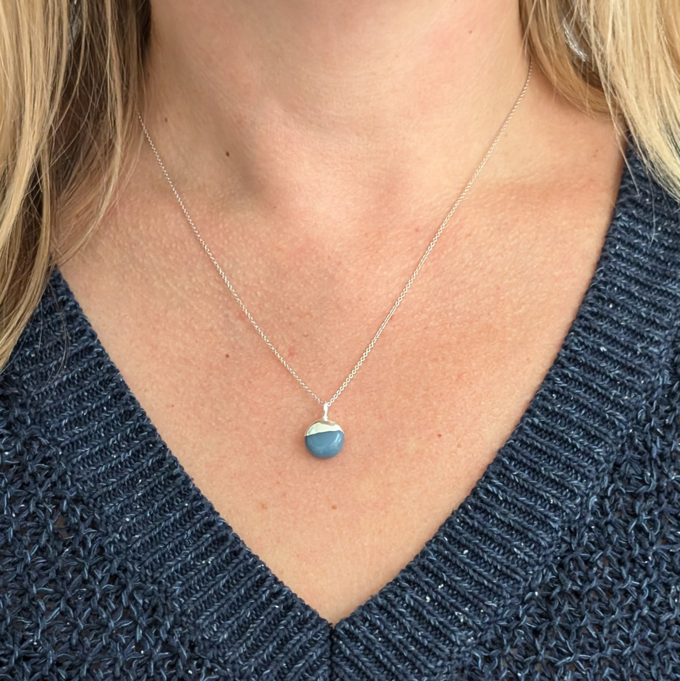 silver blue opal October birthstone necklace 