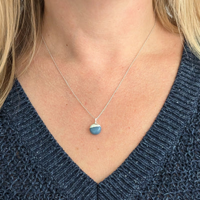 silver blue opal October birthstone necklace 