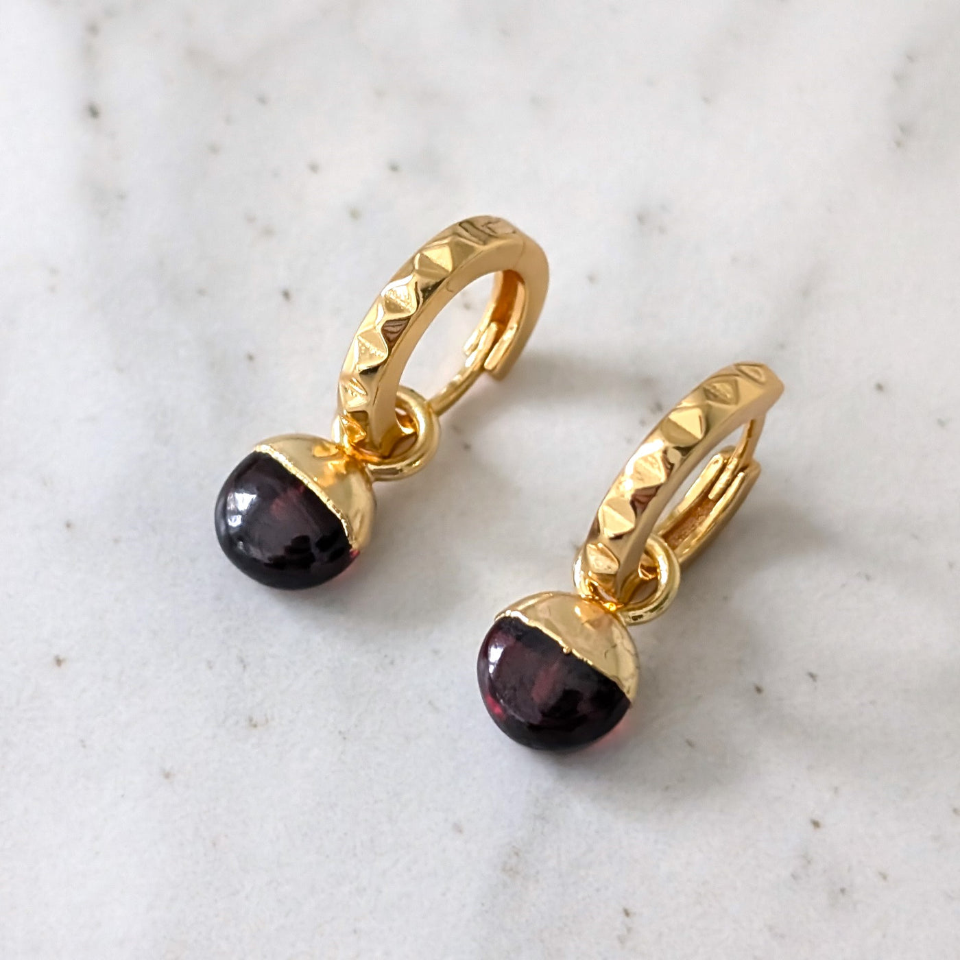 gold garnet January birthstone earrings