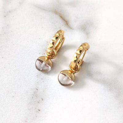 gold clear quartz April birthstone earrings 