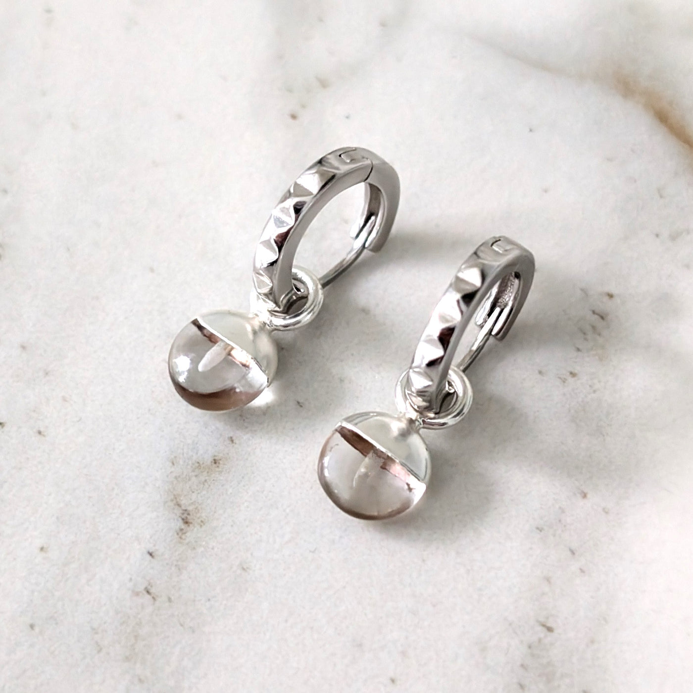 silver clear quartz April birthstone earrings