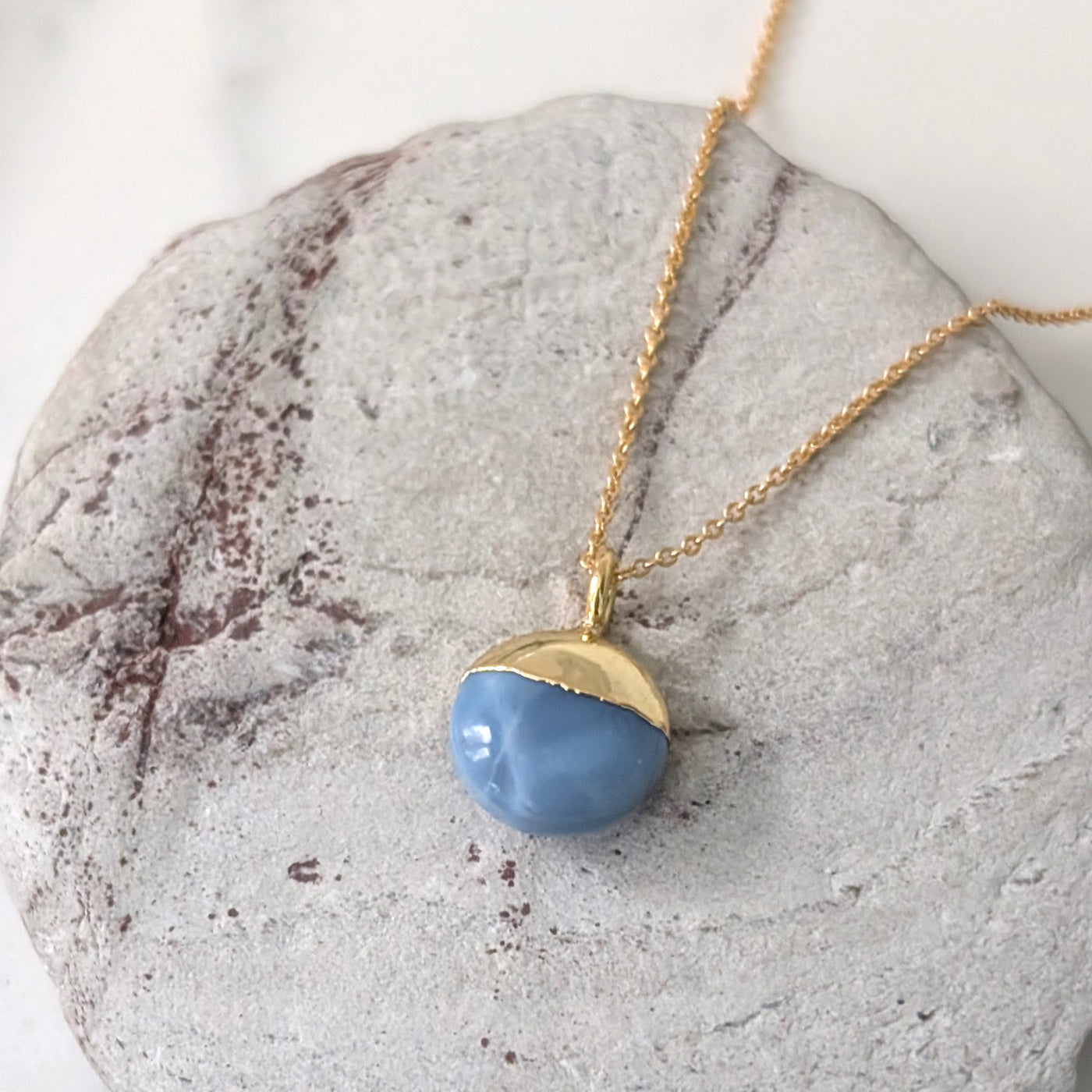 blue opal October birthstone pendant necklace 