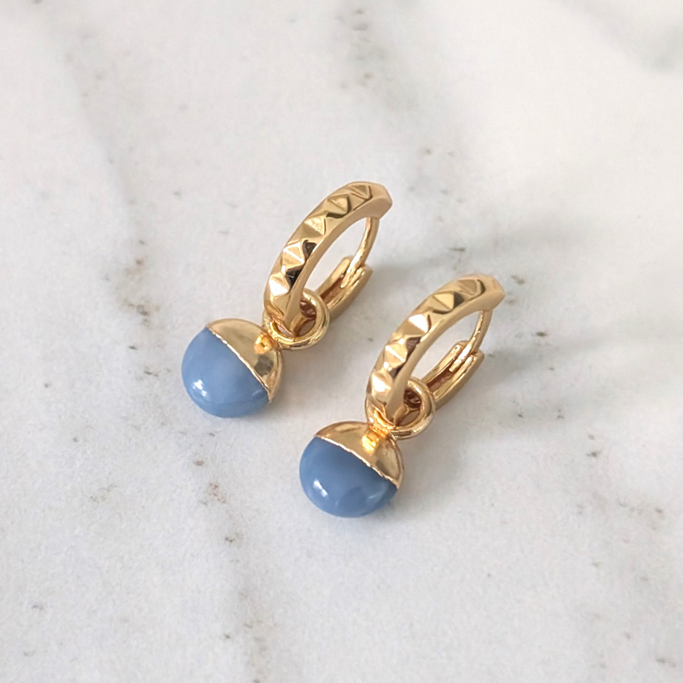 gold blue opal October birthstone earrings