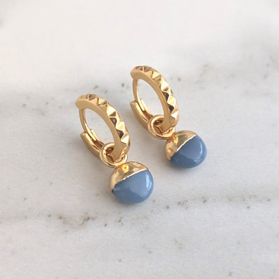 gold blue opal October birthstone earrings