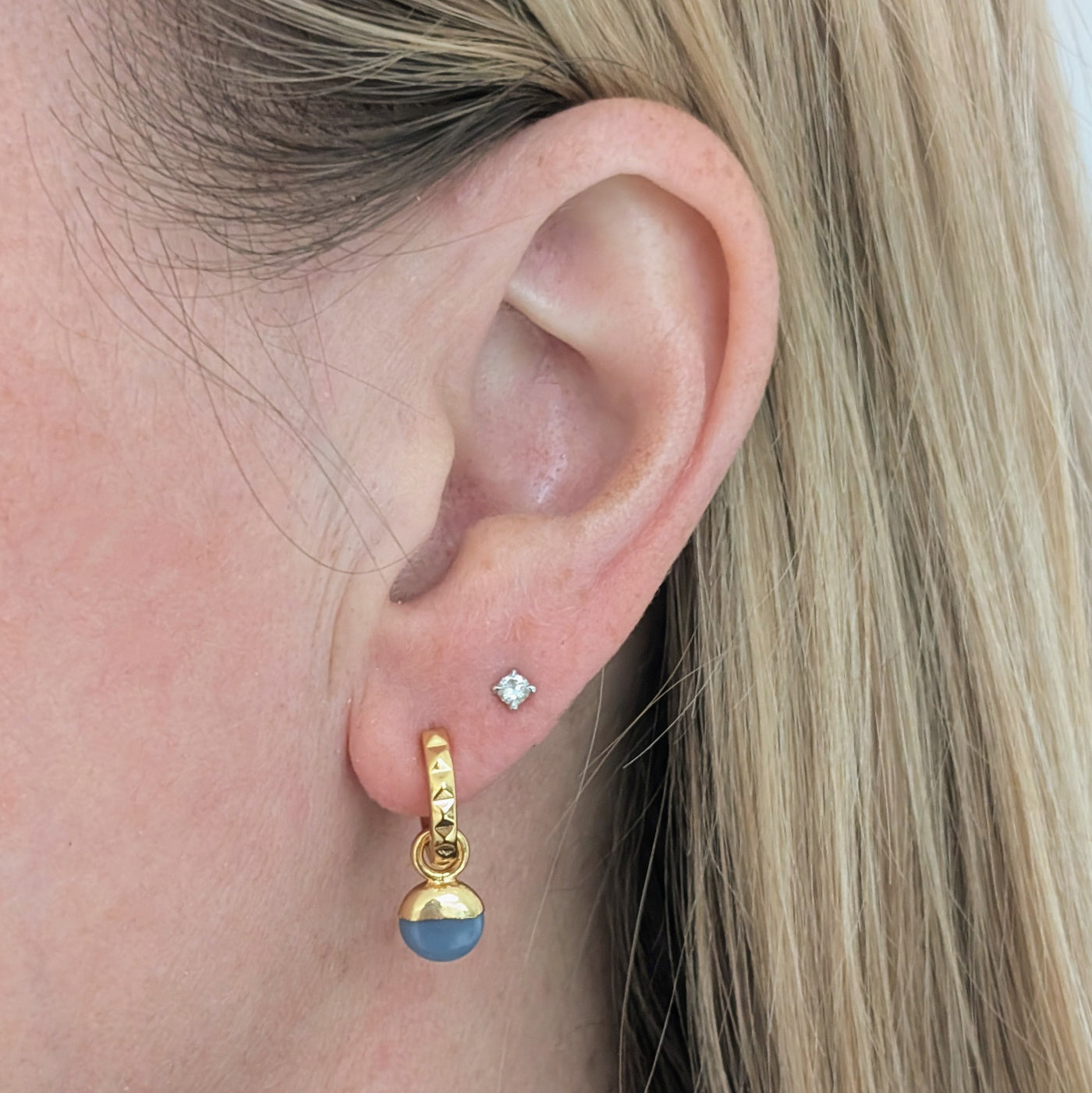 gold blue opal October birthstone earrings