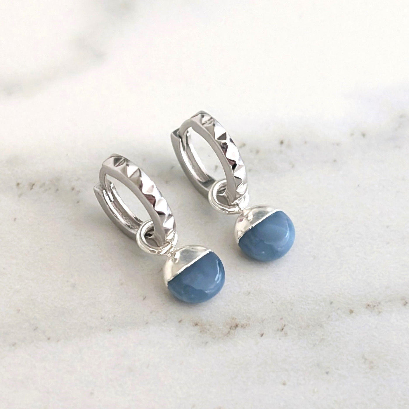 sterling silver blue opal October birthstone earrings