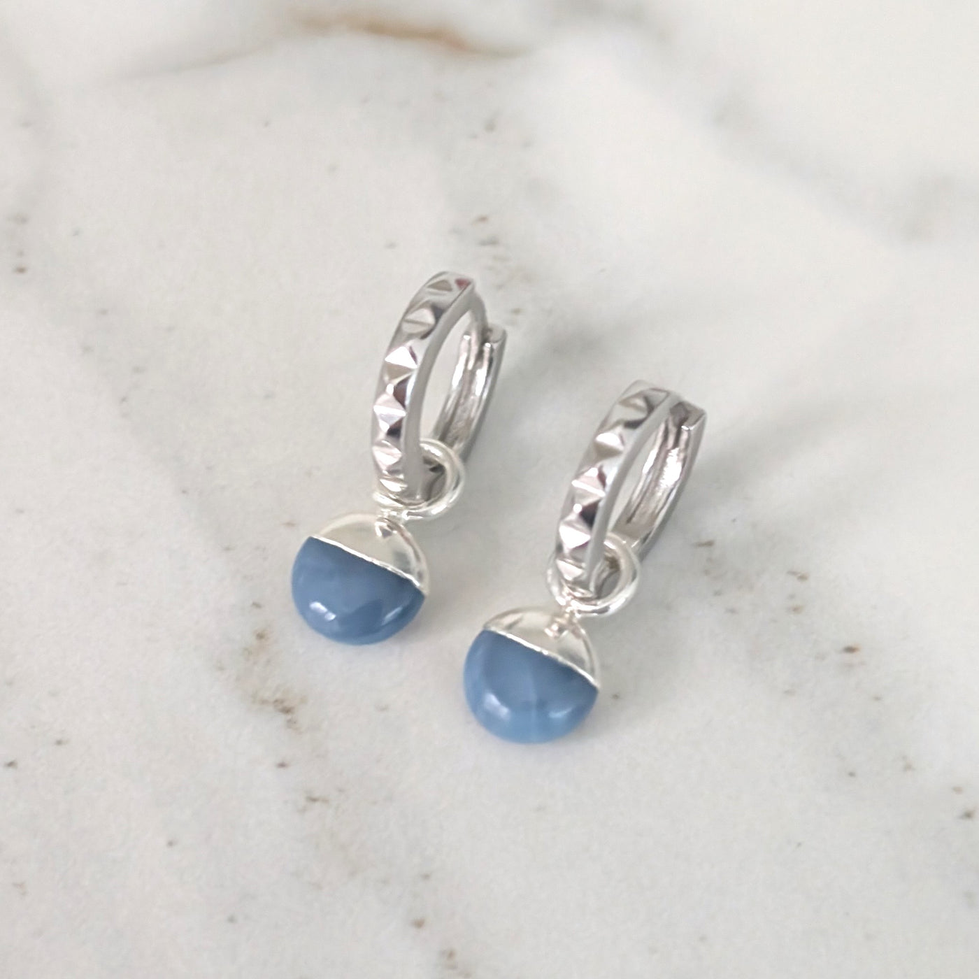 sterling silver blue opal October birthstone earrings