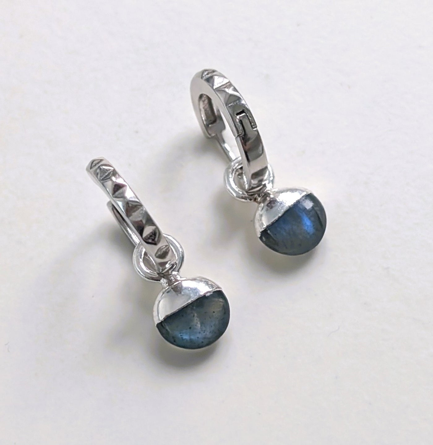 sterling silver labradorite gemstone hoop earrings