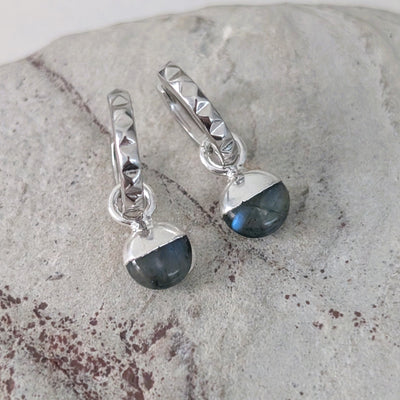 sterling silver labradorite gemstone hoop earrings