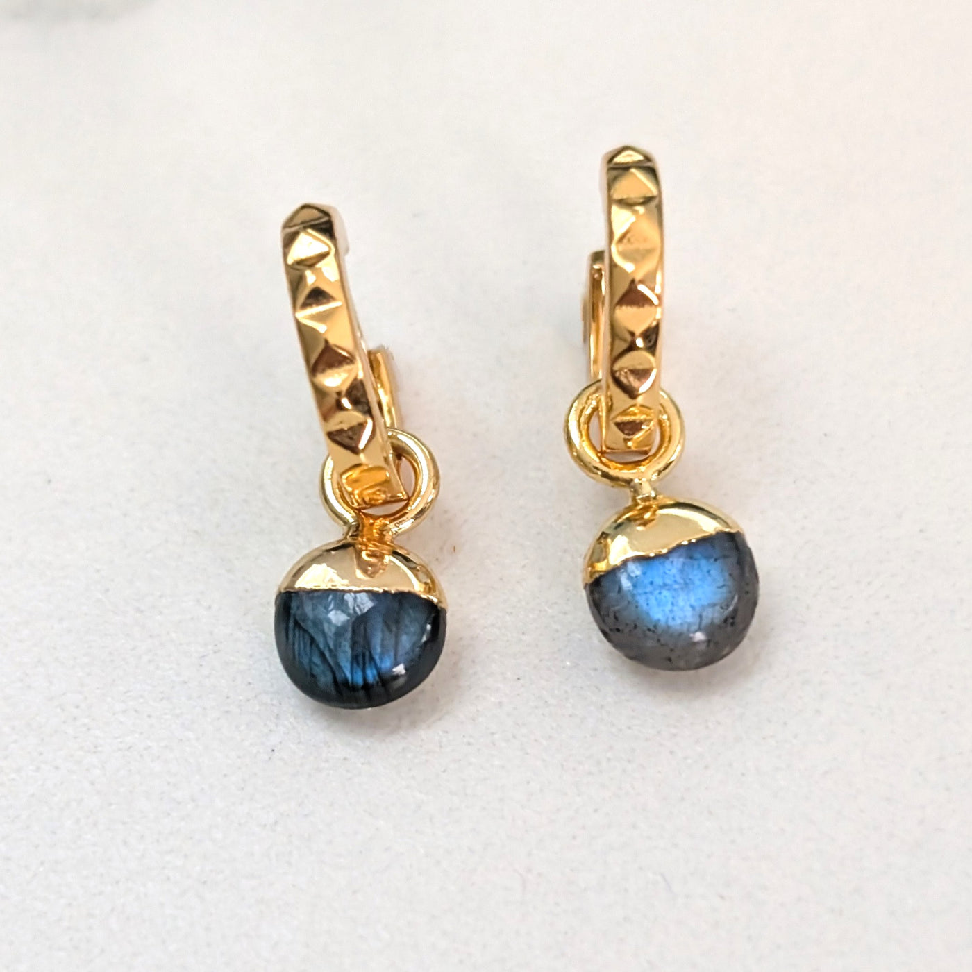 gold labradorite gemstone hoop earrings