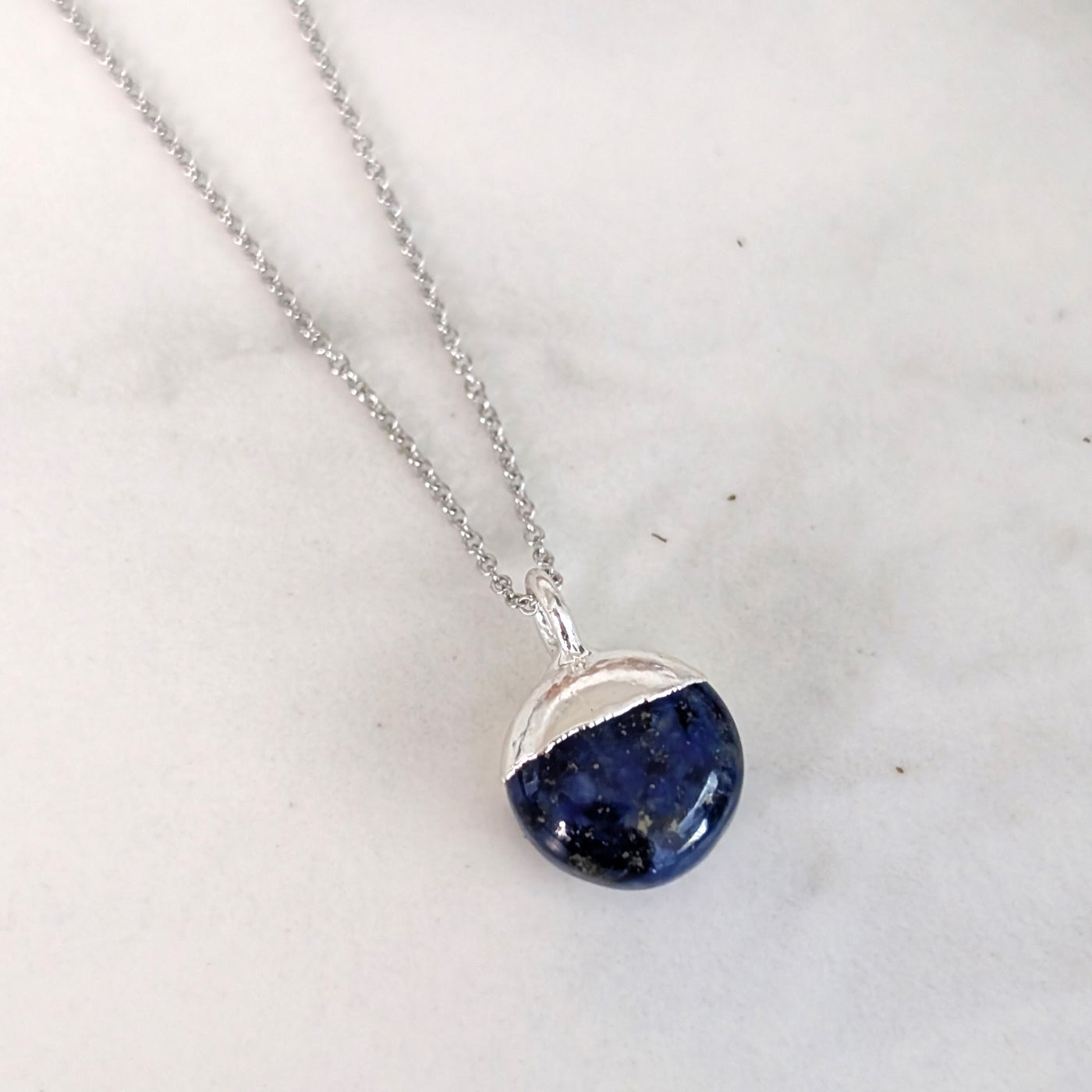 silver lapis lazuli September birthstone necklace