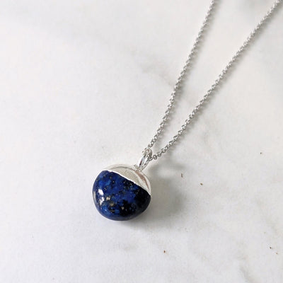 silver lapis lazuli September birthstone necklace