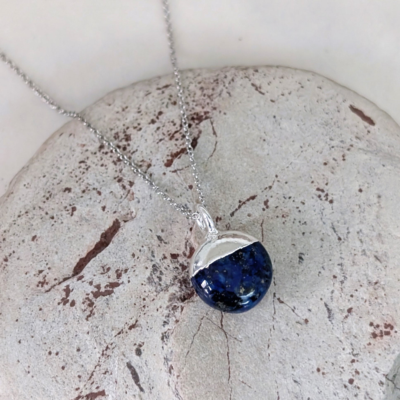 silver lapis lazuli September birthstone necklace