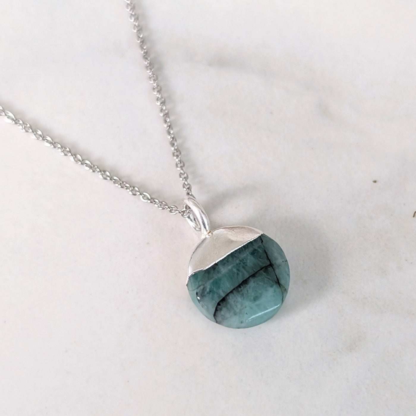 silver emerald May birthstone necklace