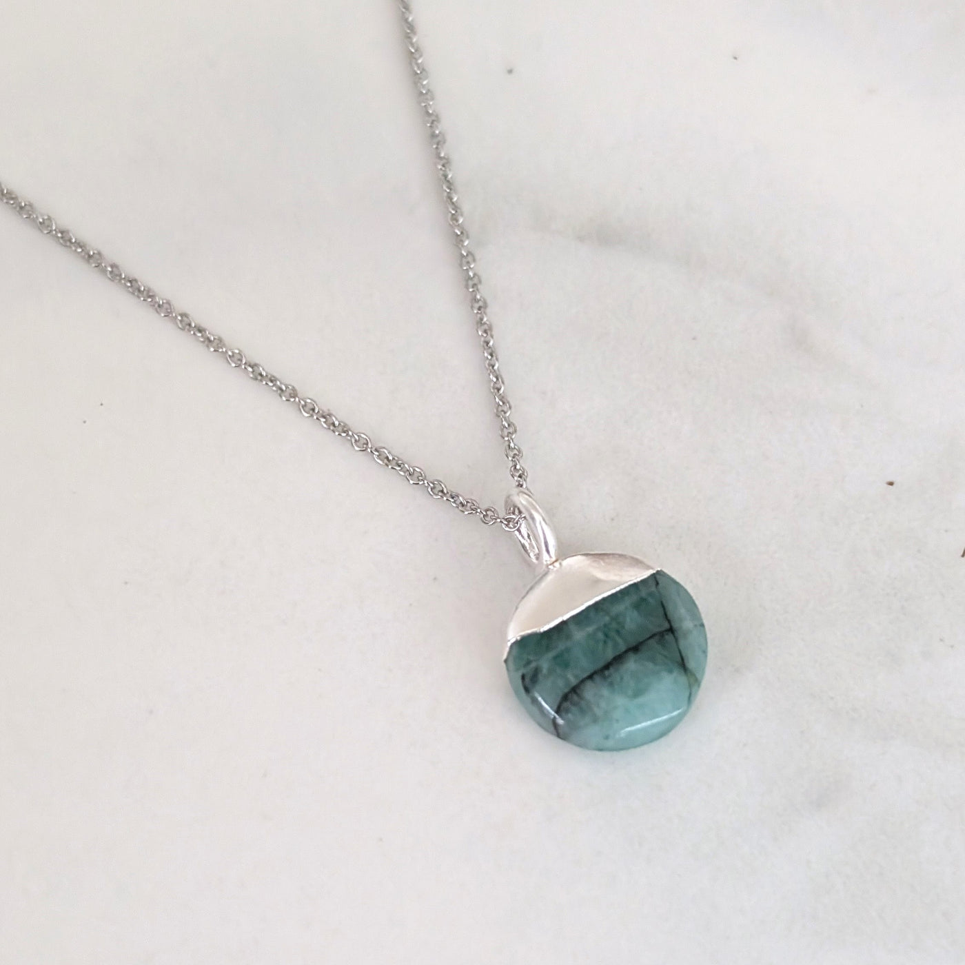 silver emerald May birthstone necklace