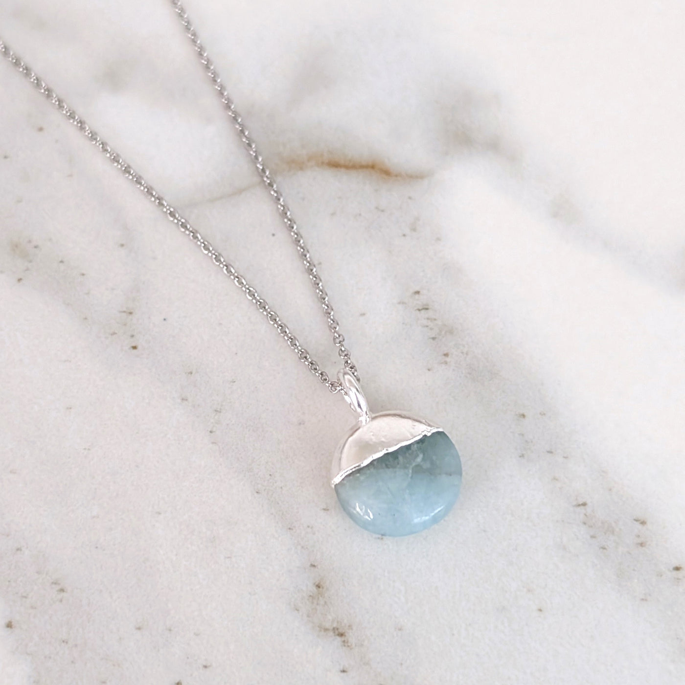 silver aquamarine March birthstone necklace 