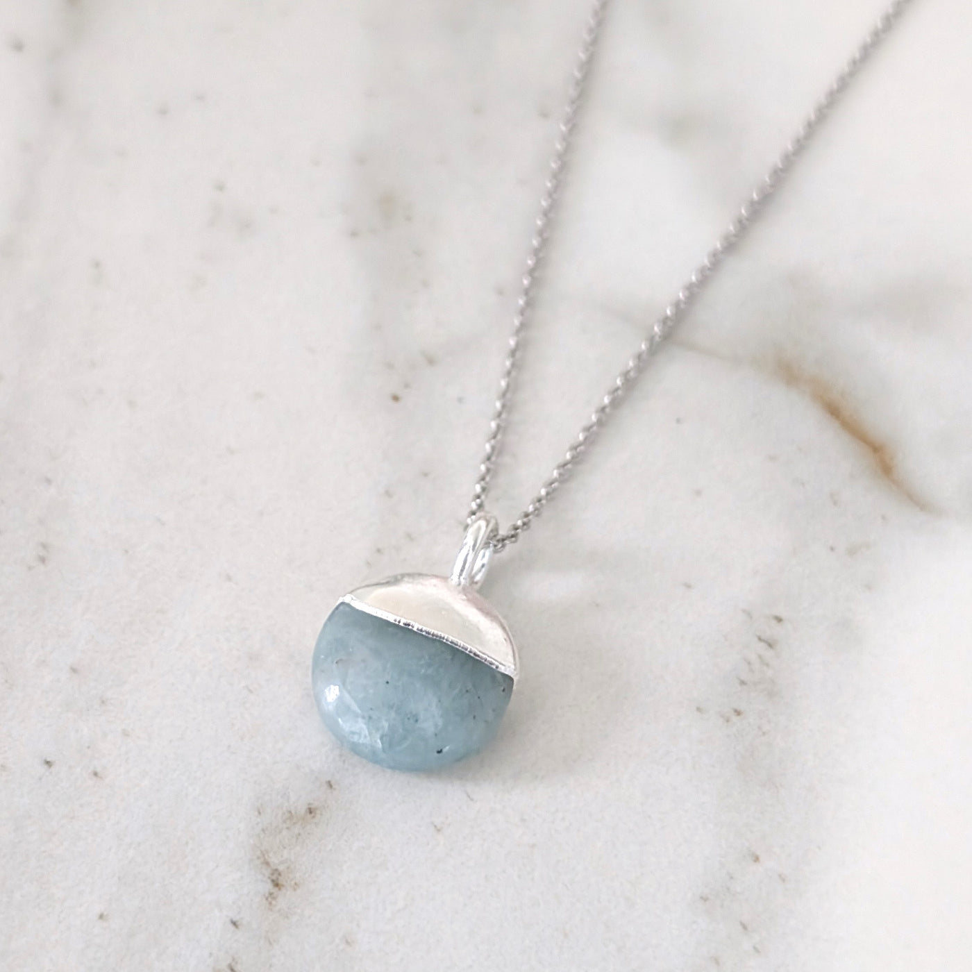 silver aquamarine March birthstone necklace 