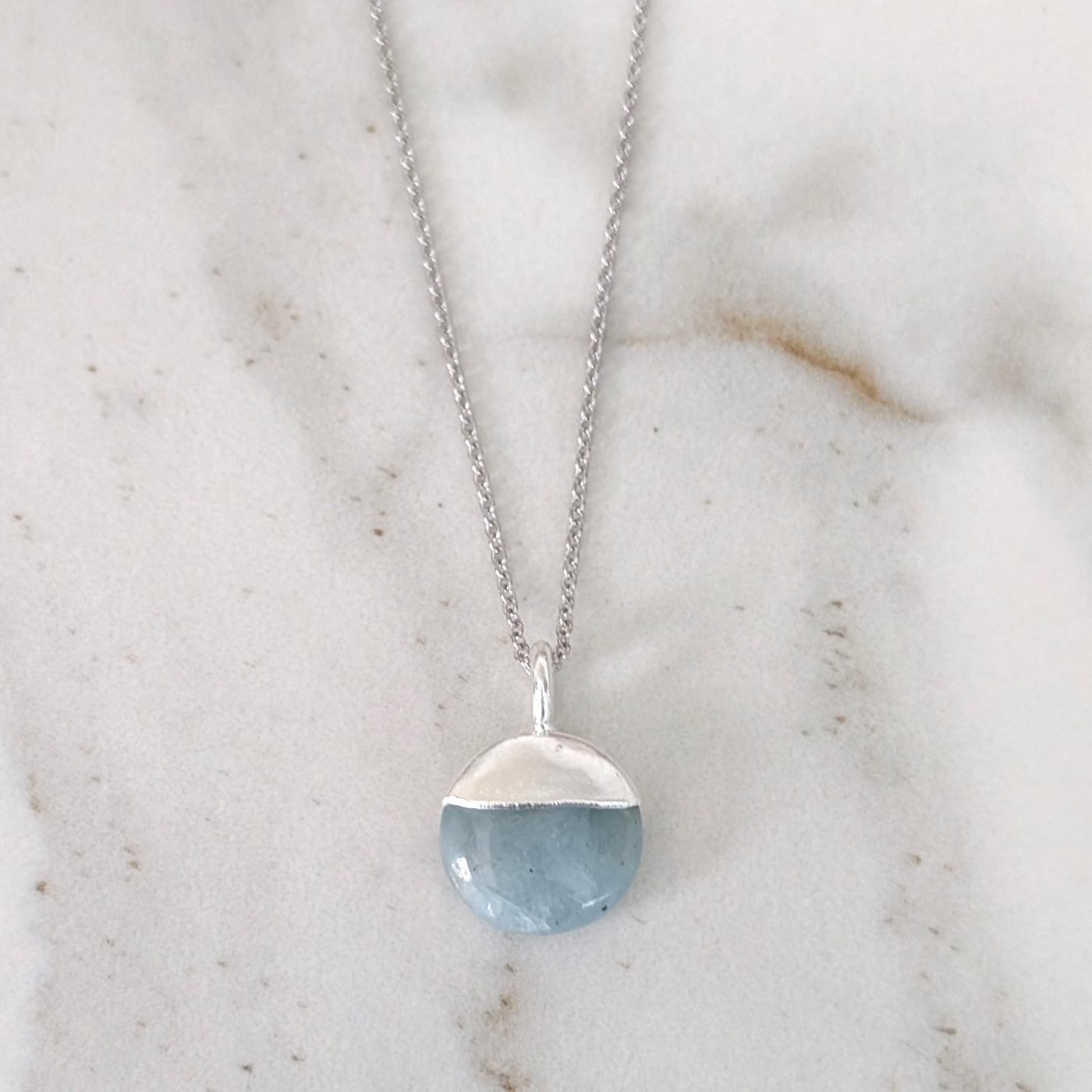 silver aquamarine March birthstone necklace 