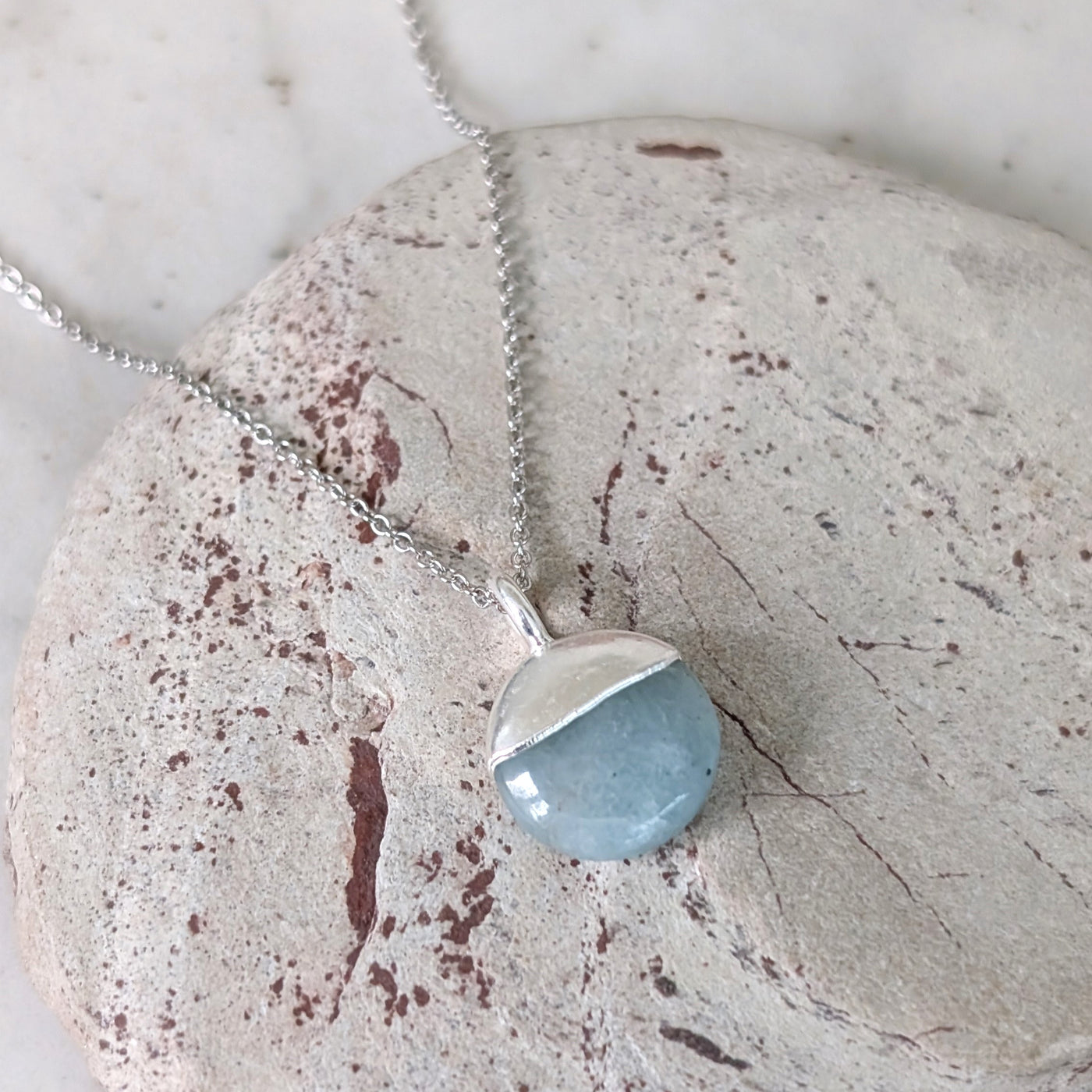 silver aquamarine March birthstone necklace 