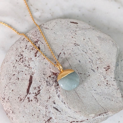 gold aquamarine March birthstone pendant necklace