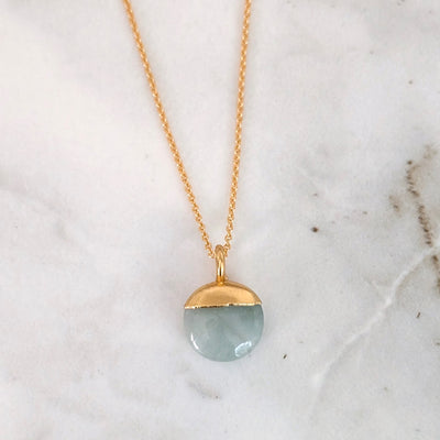 gold aquamarine March birthstone pendant necklace