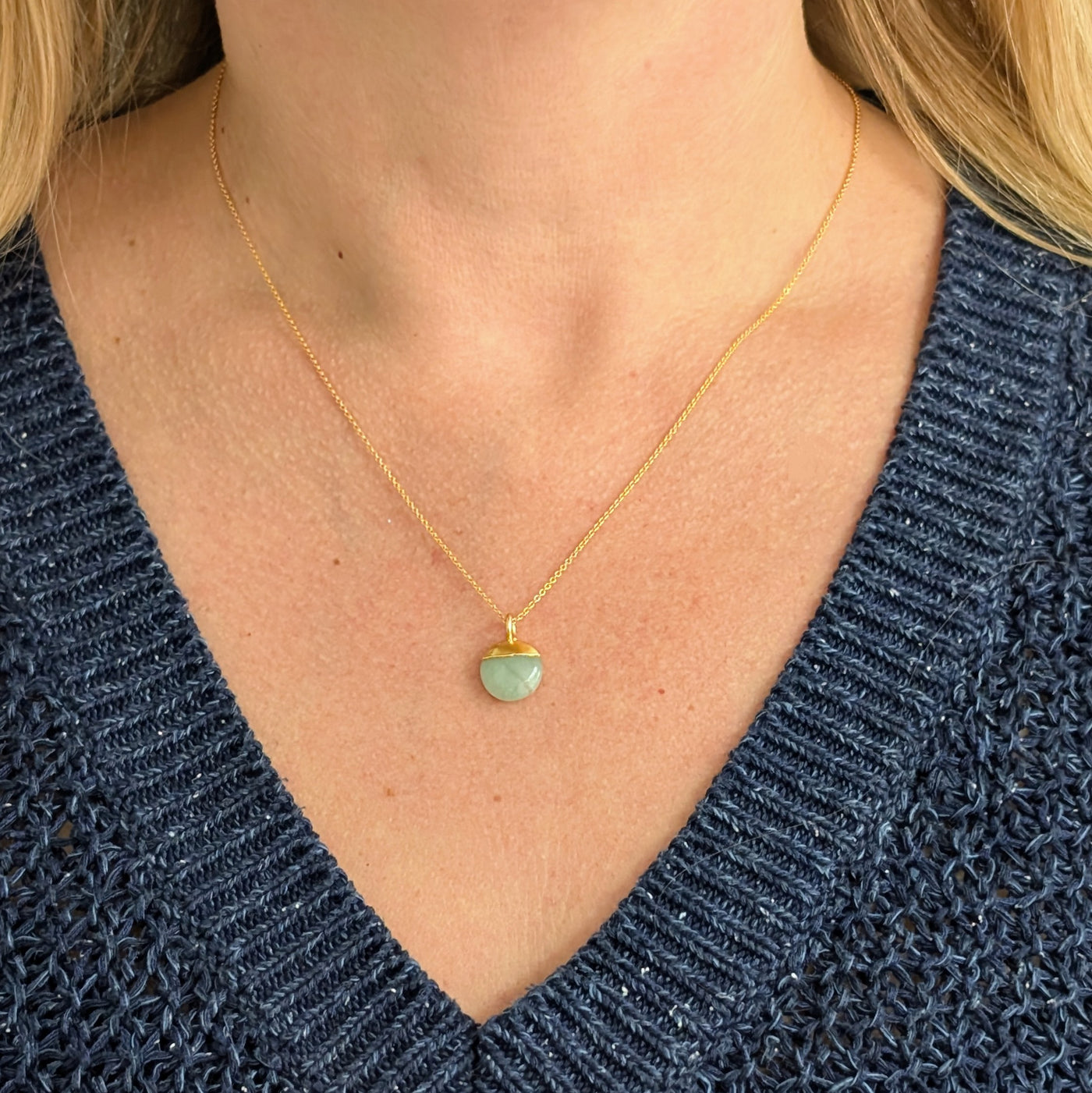 gold aquamarine March birthstone pendant necklace