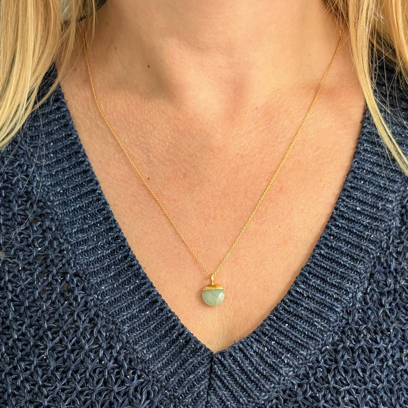 gold aquamarine March birthstone pendant necklace