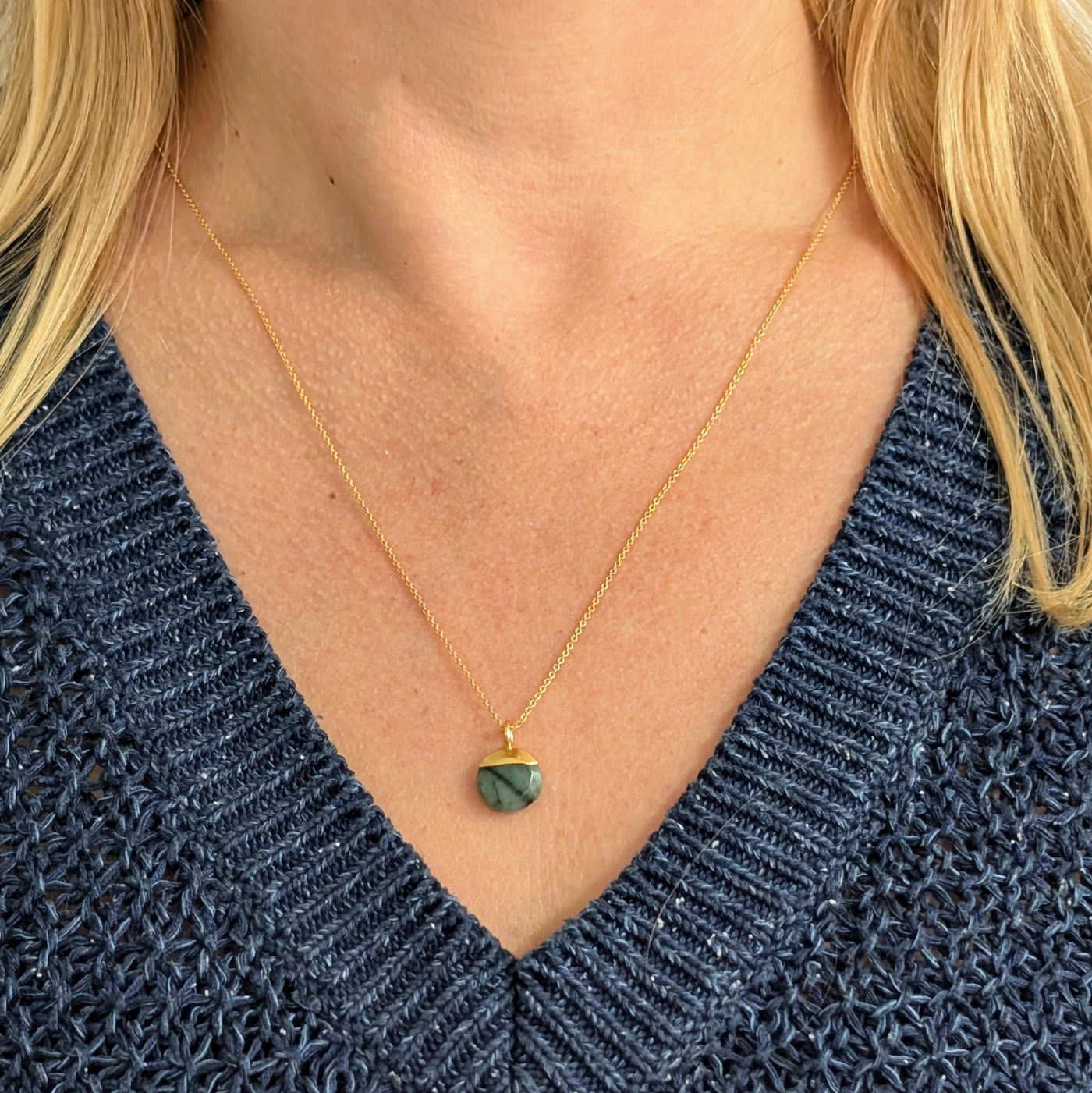 gold emerald May birthstone pendant necklace