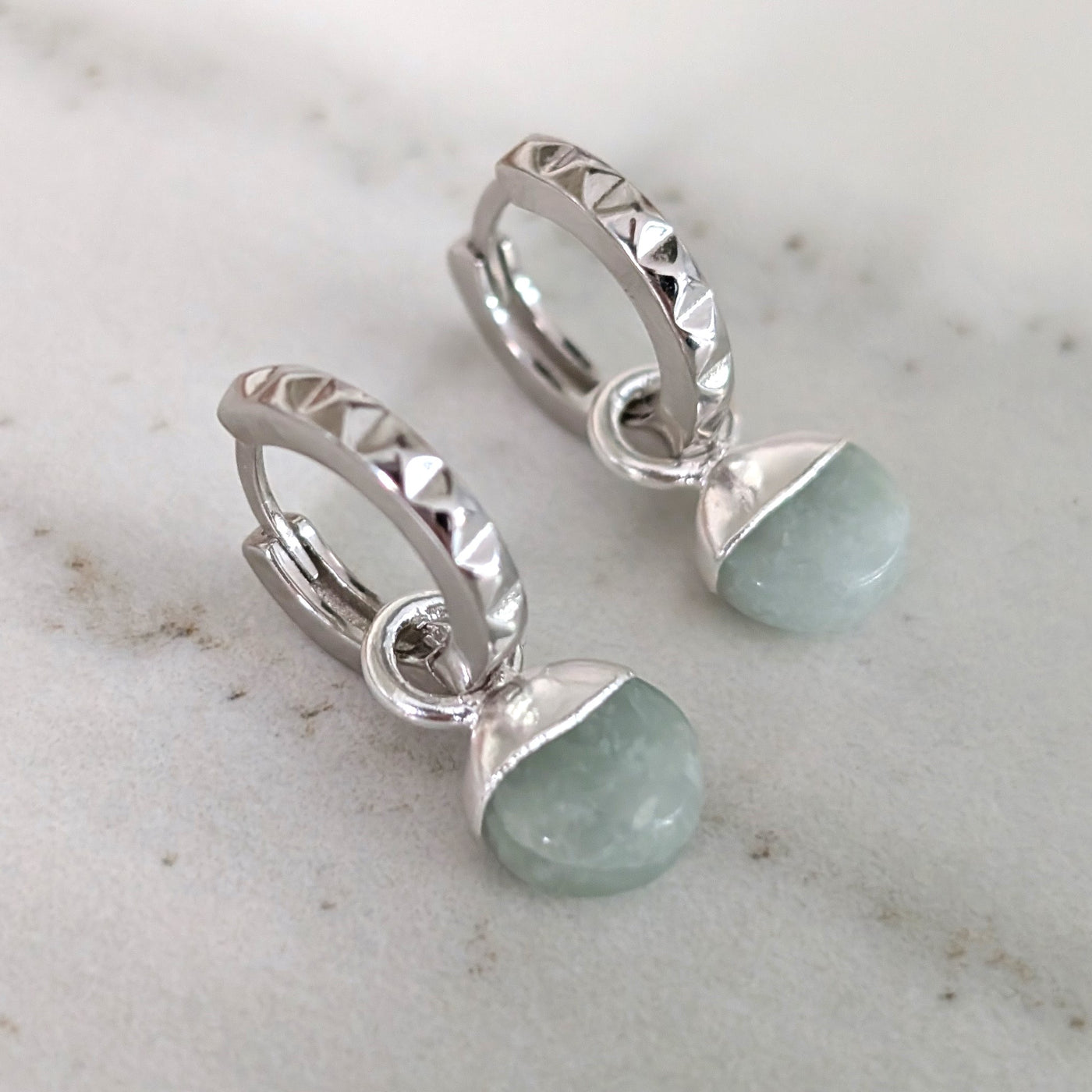 silver aquamarine March birthstone earrings