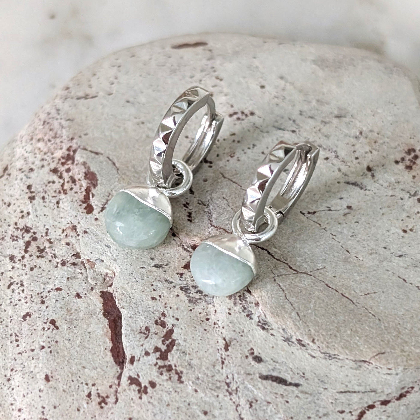 silver aquamarine March birthstone earrings