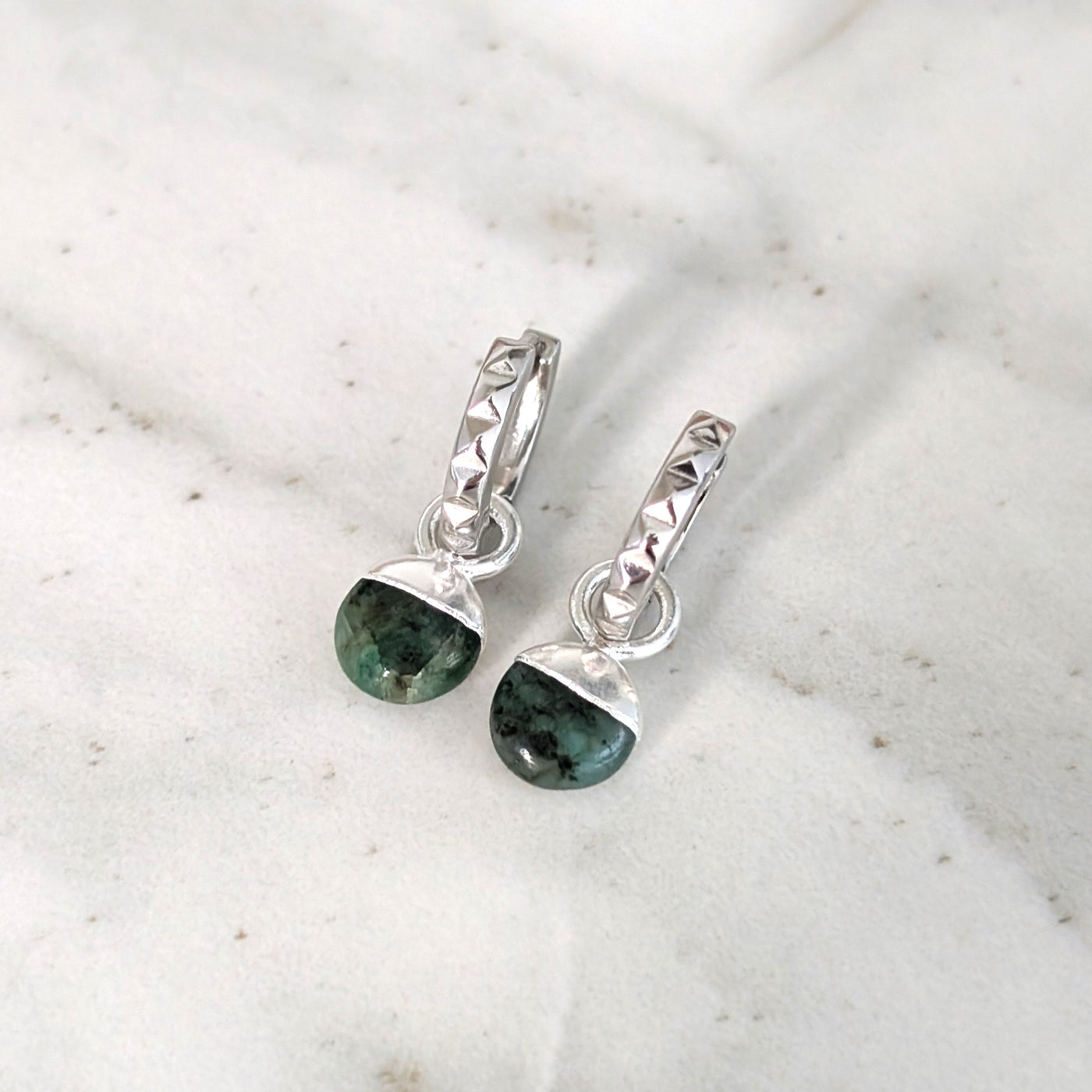 sterling silver Emerald May birthstone earrings