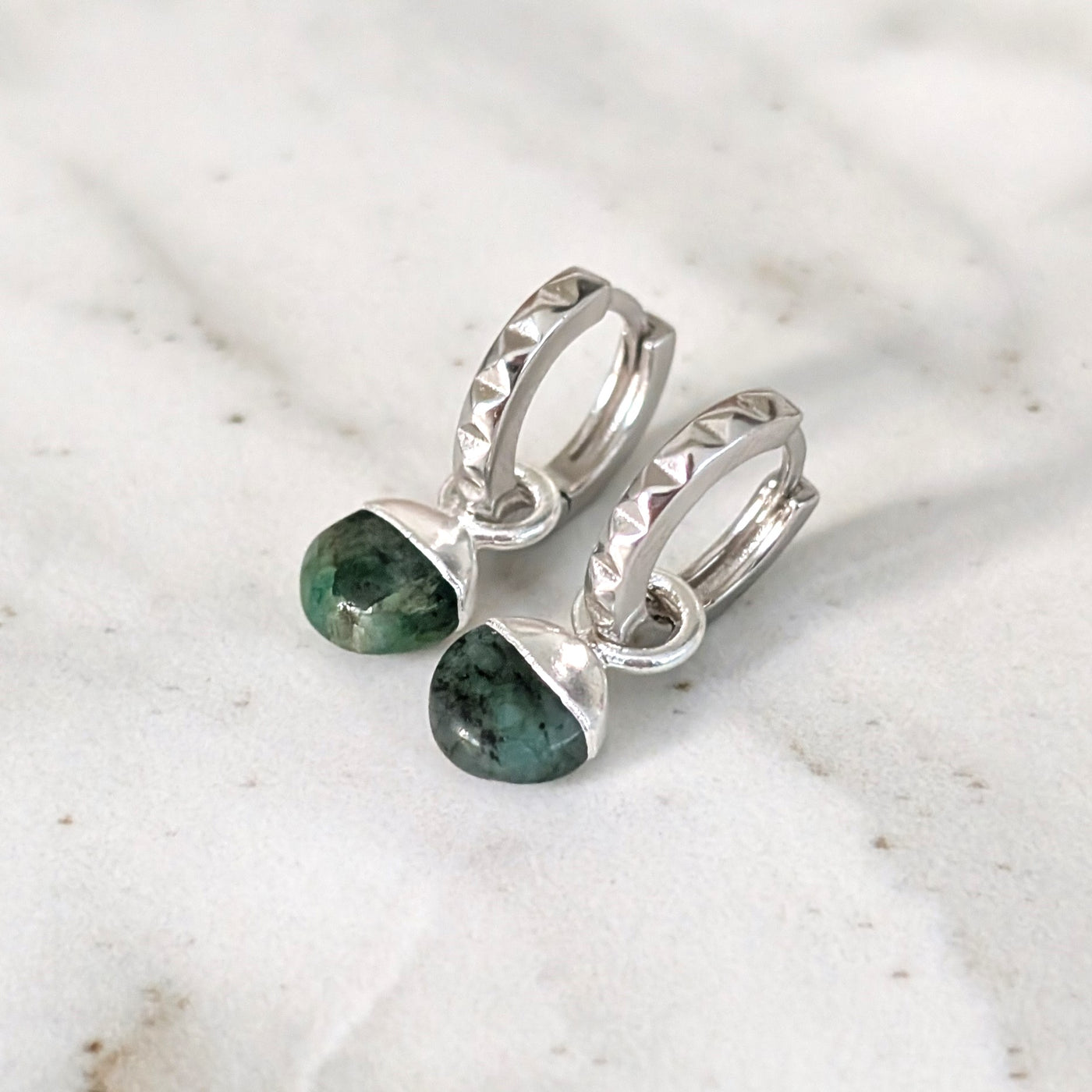 sterling silver Emerald May birthstone earrings