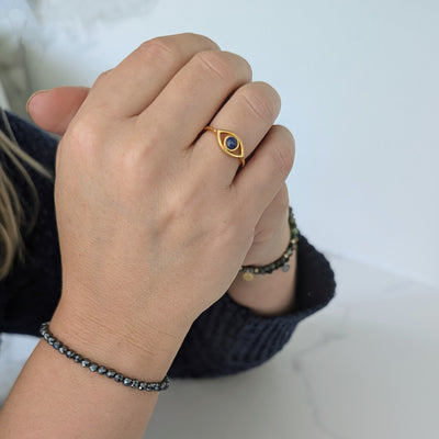 gold vermeil and lapis lazuli evil eye ring