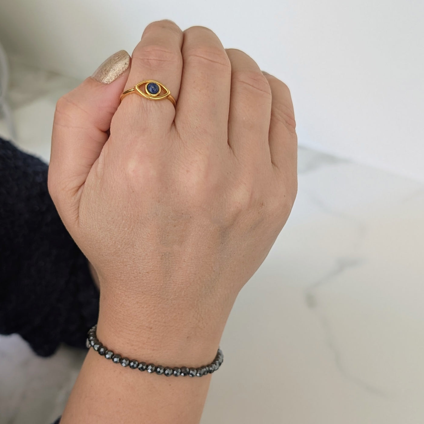 gold vermeil and lapis lazuli evil eye ring