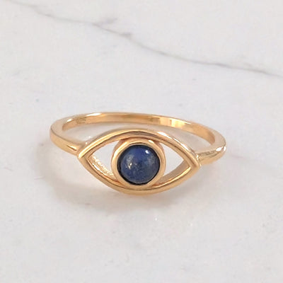 gold vermeil and lapis lazuli evil eye ring