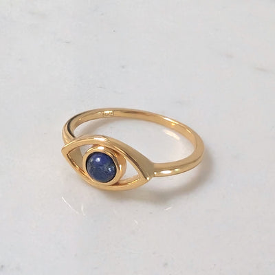 gold vermeil and lapis lazuli evil eye ring