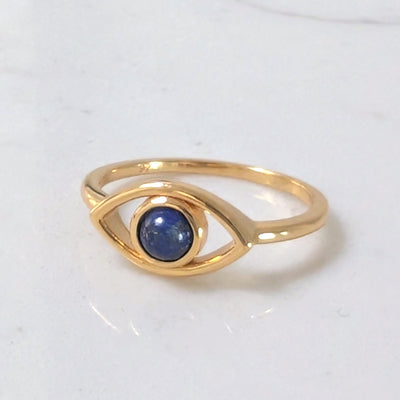 gold vermeil and lapis lazuli evil eye ring