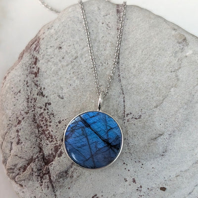 sterling silver labradorite circular pendant gemstone necklace 