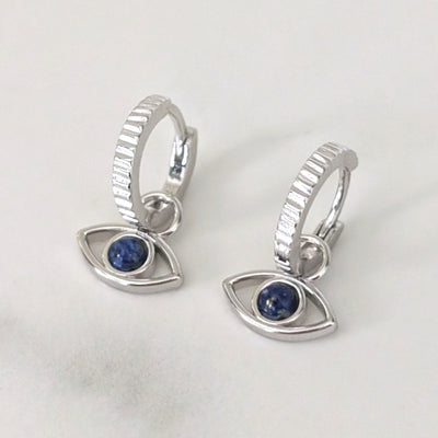 sterling silver and lapis lazuli evil eye hoop earrings