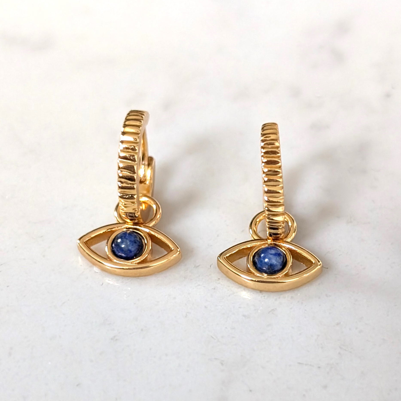 gold vermeil evil eye hoop earrings