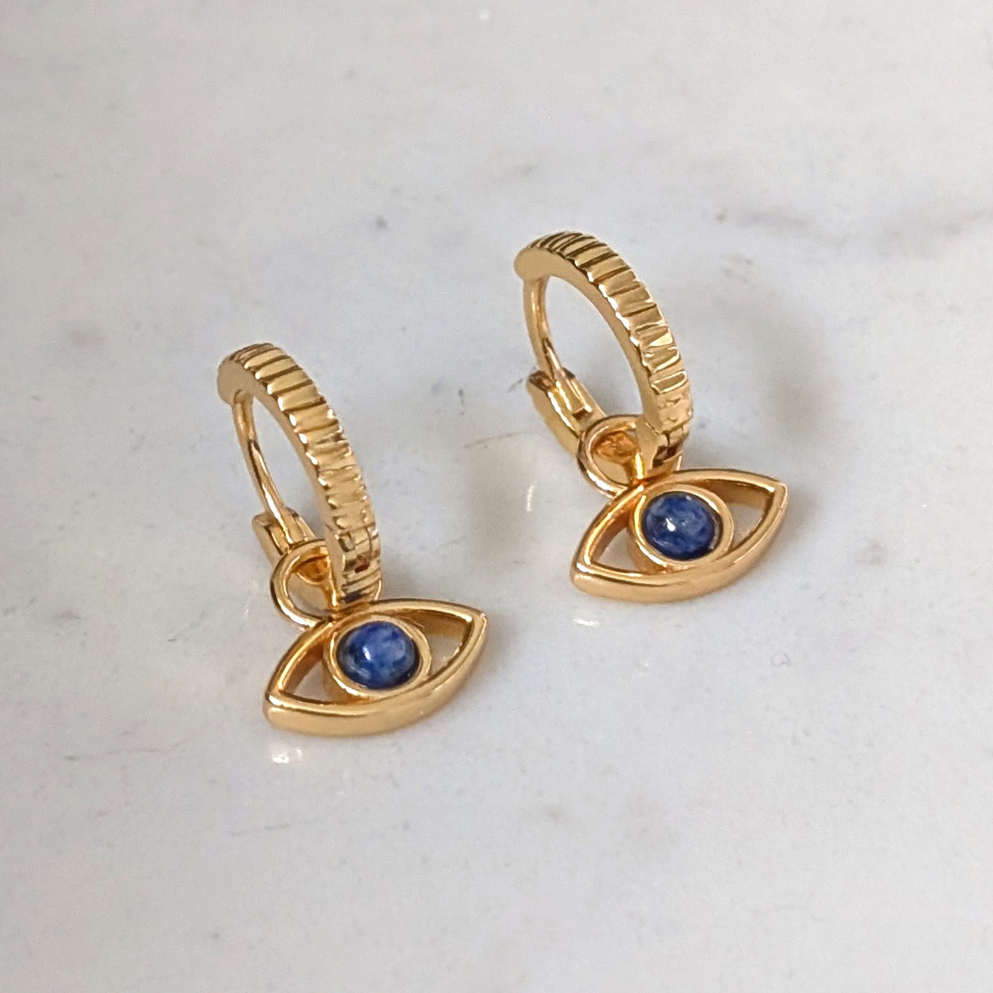 gold vermeil evil eye hoop earrings