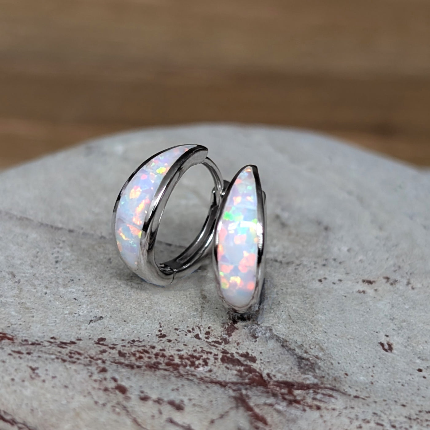 sterling silver opal crescent hoop earrings