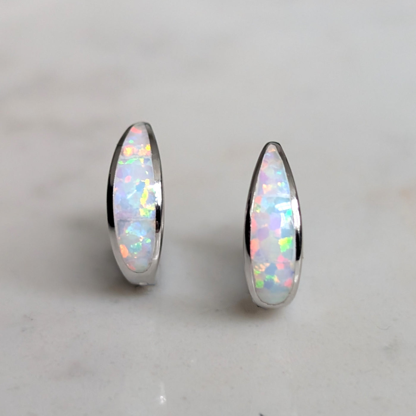 sterling silver opal crescent hoop earrings