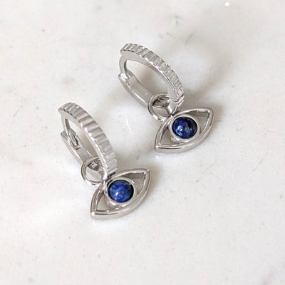 sterling silver and lapis lazuli evil eye hoop earrings