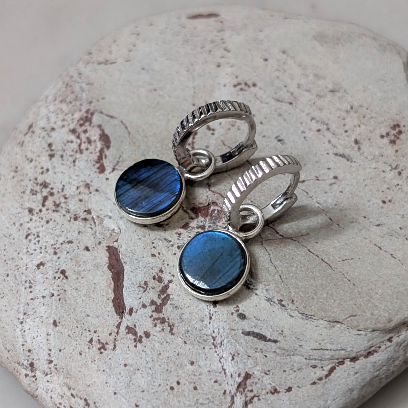 sterling silver labradorite gemstone hoop earrings