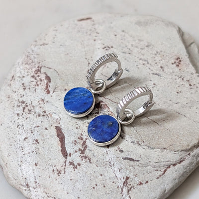 sterling silver lapis lazuli circular charm hoop earrings