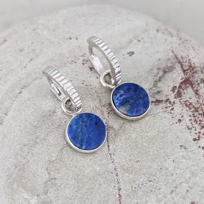 sterling silver lapis lazuli circular charm hoop earrings