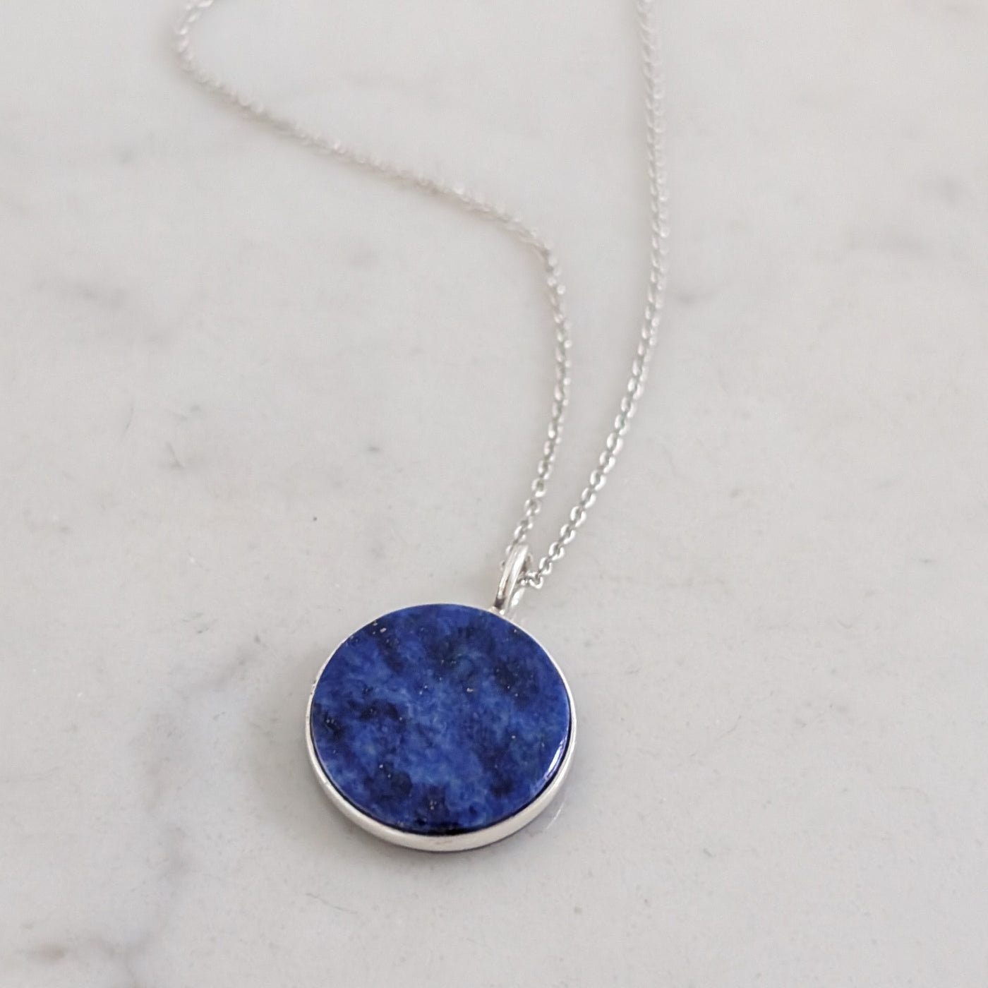 sterling silver lapis lazuli circular pendant necklace