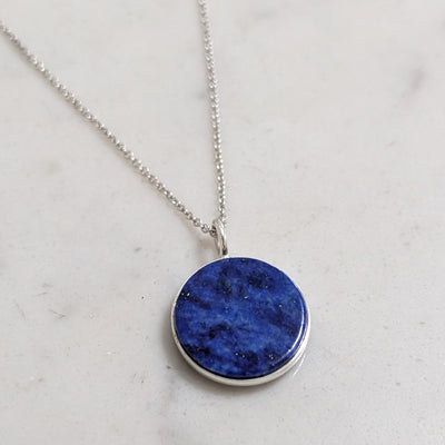 sterling silver lapis lazuli circular pendant necklace