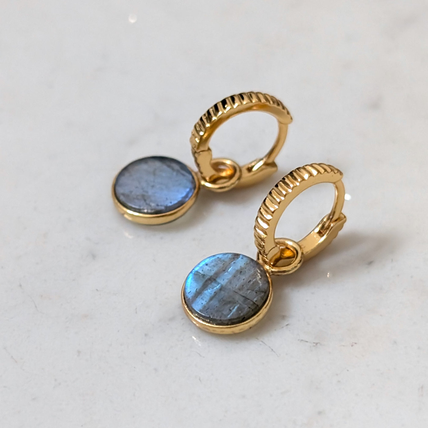 gold plated sterling silver labradorite gemstone hoop earrings